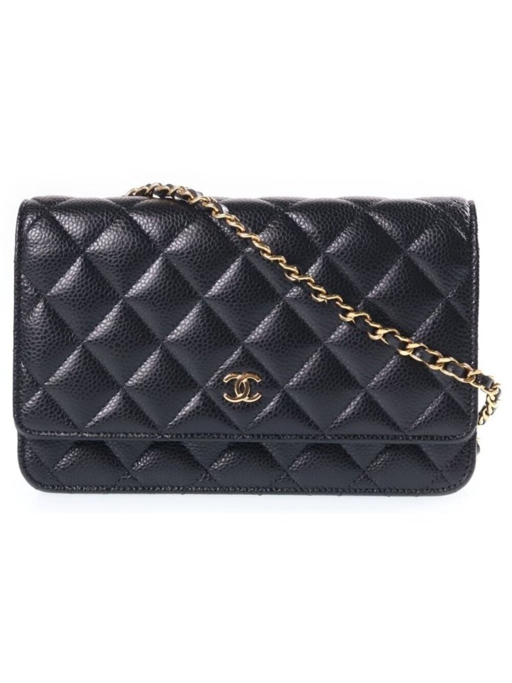 Chanel CC Logo Quilted Caviar Leather Gold Chain Wallet Shoulder Bag Random